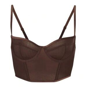 Skims Glissenette Cropped Metallic corset, brown, size large